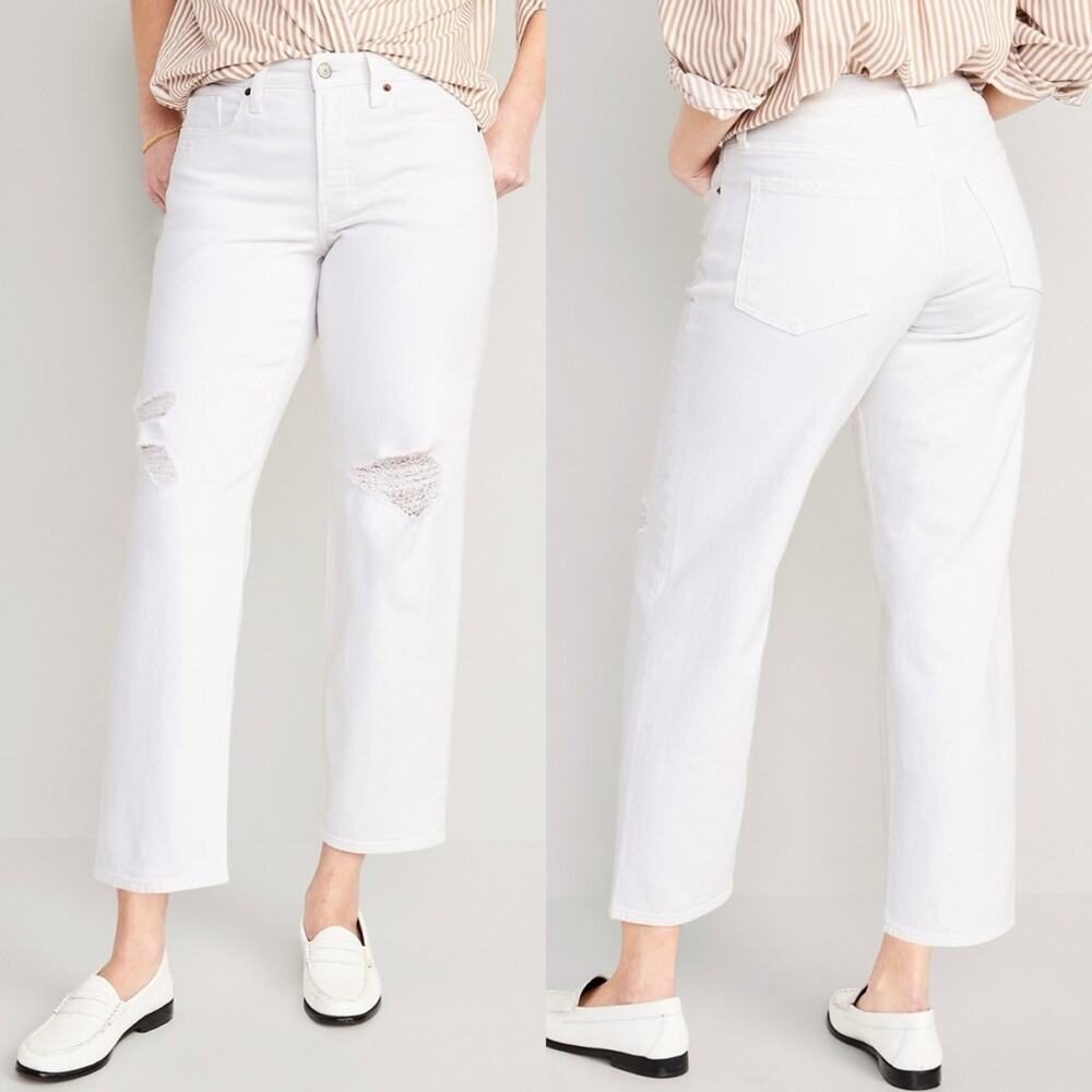 NWT Old Navy High-Waisted OG Loose Ripped White Jeans Calla Lily White‎ Size 18